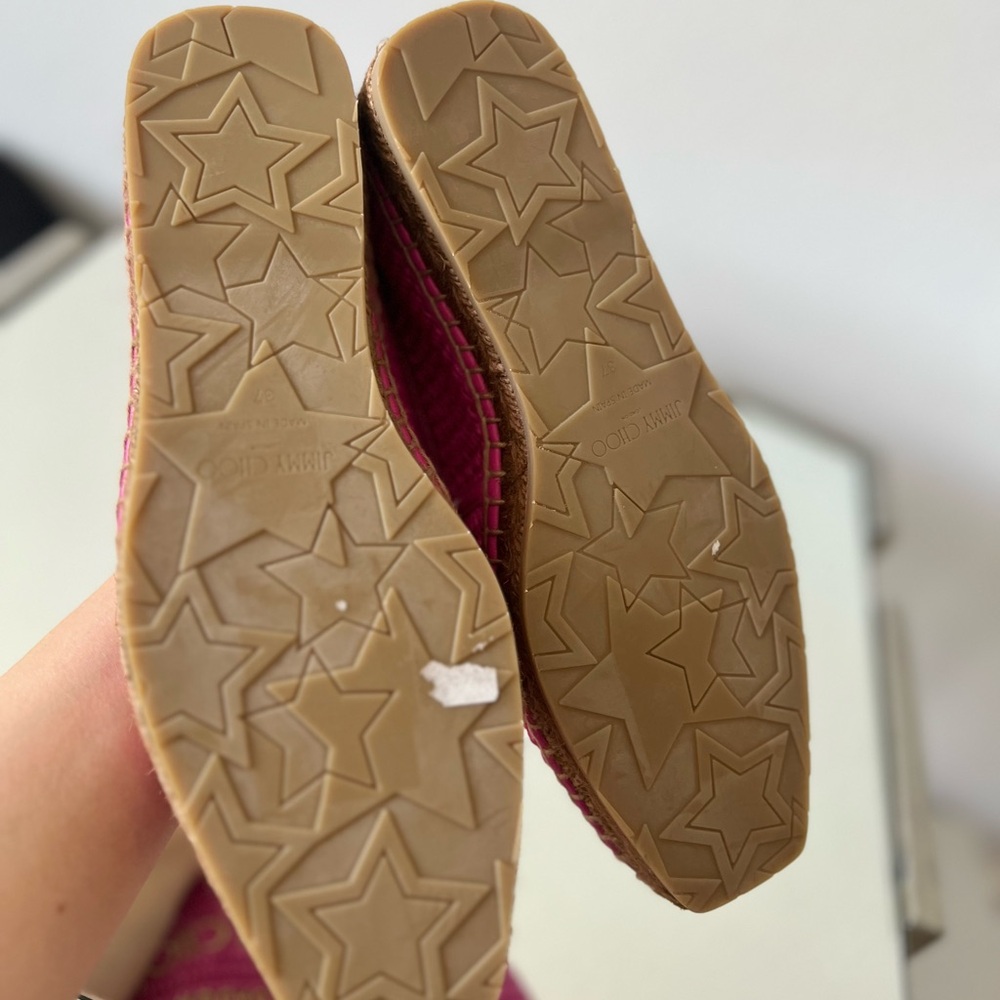 New JIMMY CHOO Brie Flat logo raffia espadrilles $595 37 - Picture 10 of 12